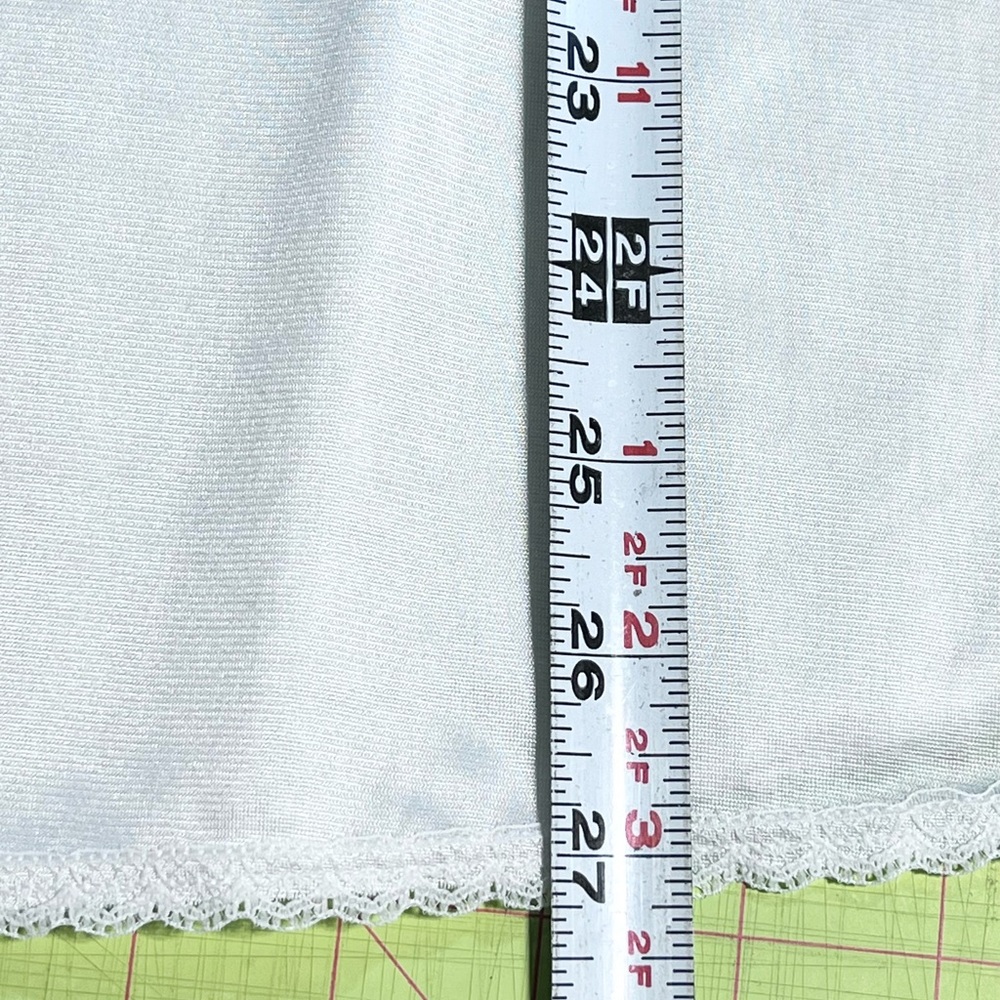 VINTAGE Vassarette white silky half dress slip elastic waist lace trim side slit - Picture 13 of 14
